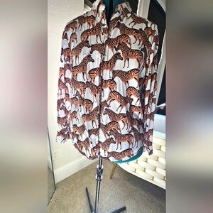 Button down long sleeve zebra shirt.